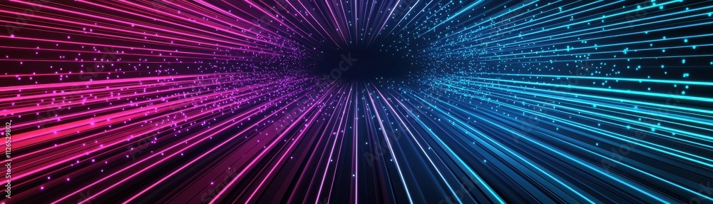 Poster a vibrant, abstract background featuring dynamic lines radiating in shades of pink and blue, creatin