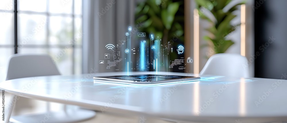Aufkleber innovative data visualization modern office space digital technology bright environment close-up vie