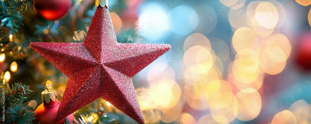 Poster christmas star with bokeh effect and sparkles