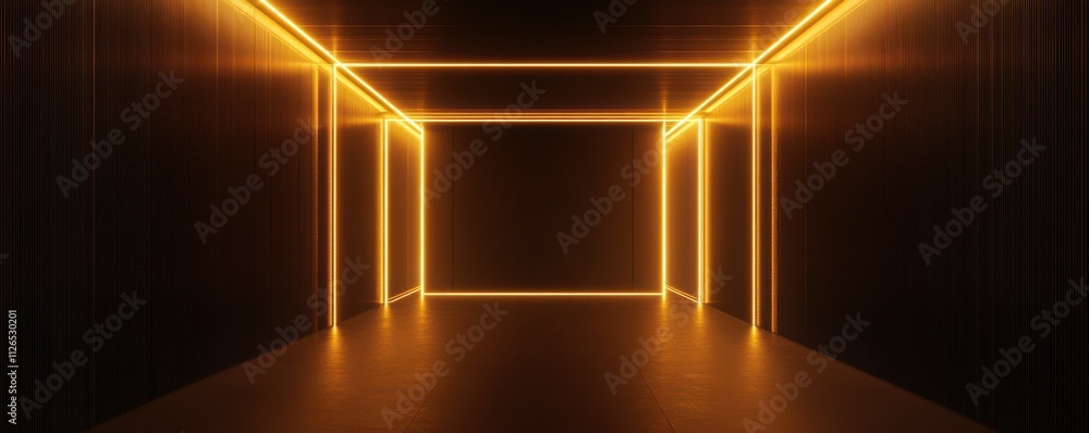 Poster empty dark room with glowing lines effect