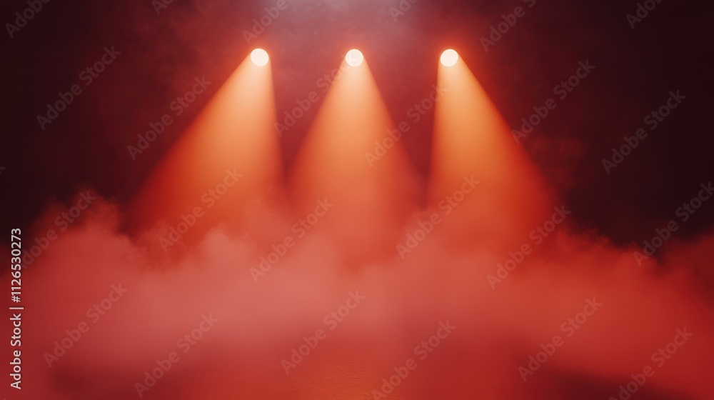 Poster empty red scene with stage spotlights warm colored light and smoke effects a 3d rendering suitable f