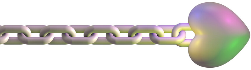 A futuristic chain with a heart in the middle. The chain is broken, but the heart is still visible
