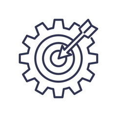Gear and target with arrow symbolizing precision and efficiency.