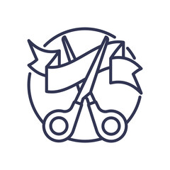 Scissors cutting a ribbon symbolize the start of a new venture or event.