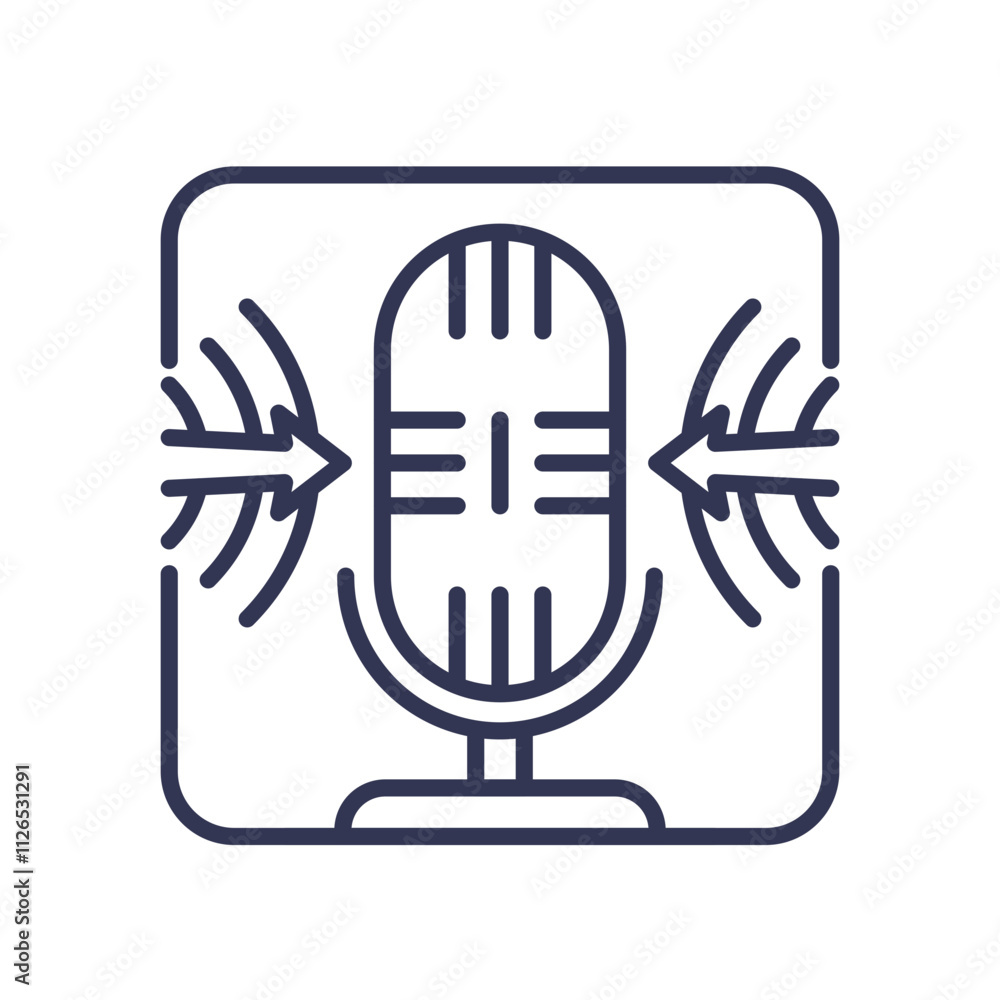 Poster microphone icon with sound waves, symbolizing audio capture.