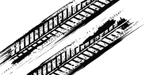 Car tire tread grunge element. Car and motorcycle tire pattern, wheel tire tracks. Black tire print. Vector illustration isolated on white background.