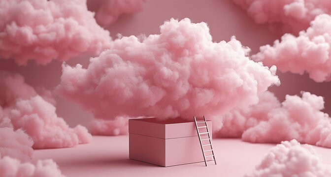Pink Cloud Box with Ladder, a Dreamy Scene for Gifts