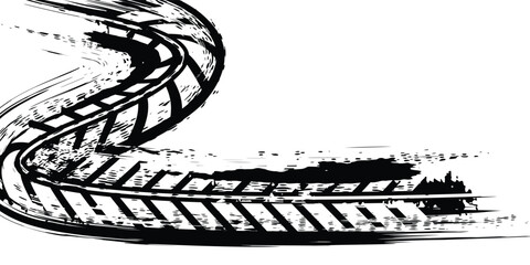 Car tire tread grunge element. Car and motorcycle tire pattern, wheel tire tracks. Black tire print. Vector illustration isolated on white background. © fadila