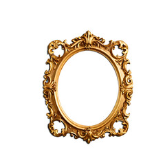 Opulent Gold Oval Frame:  A ornate, golden oval picture frame, detailed with intricate carvings, perfect for adding a touch of vintage elegance to your designs. 