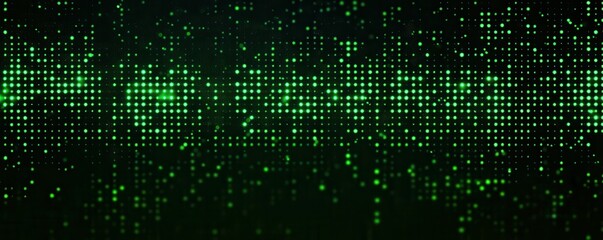 Dark green background with small dark spots, glitch effect.