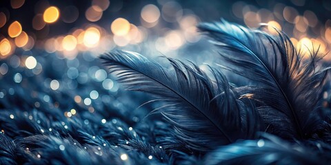 Fototapeta premium Dark Black Feather Wool Texture Background, Bokeh Effect, Abstract Pattern, Elegant Design, Soft Focus, Luxury Fabric