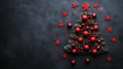 Christmas Tree with Red Balls and Stars