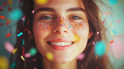 People celebrating with confetti at a New Years party, capturing excitement in the air close up, party theme, dynamic, overlay, indoor backdrop