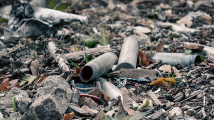 Fototapeta premium destroyed and burned houses in the city in Ukraine