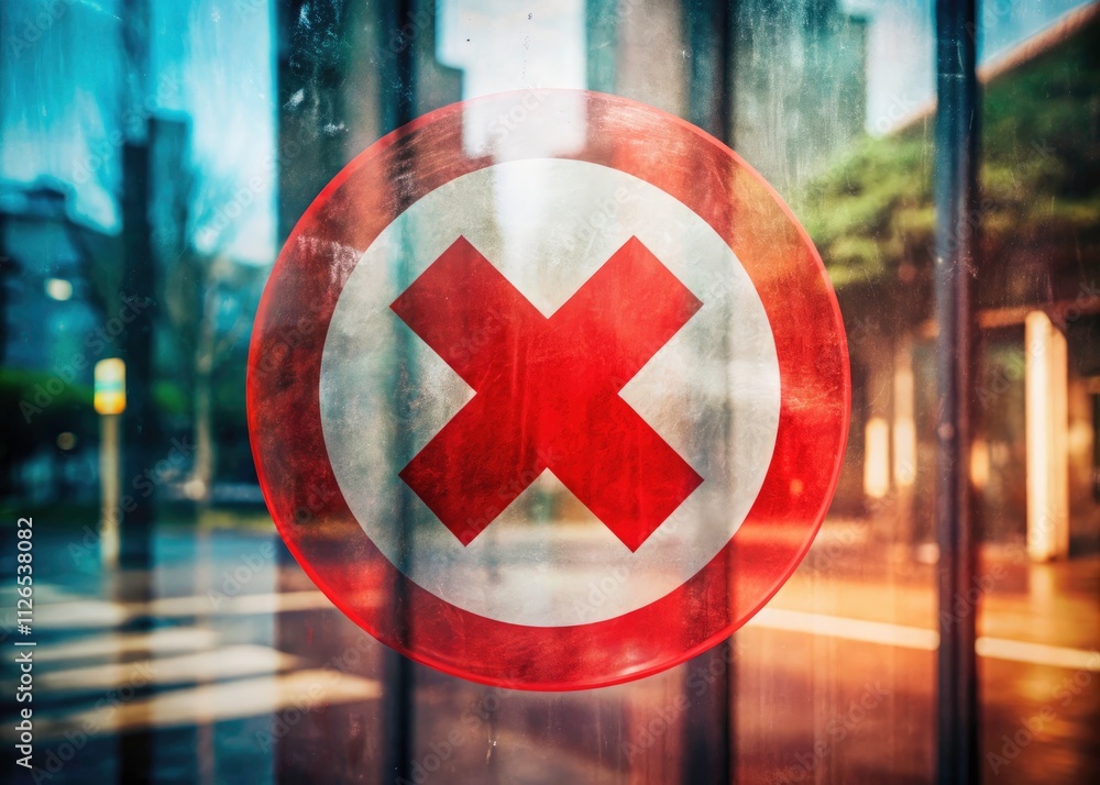 Poster double exposure photography of red cross icon with no entry symbol, vector design illustrating votin