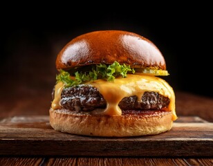 indulge in a deluxe burger crafted from savory beef molten cheese and artisanal bun a culinary masterpiece tempting and irresistible