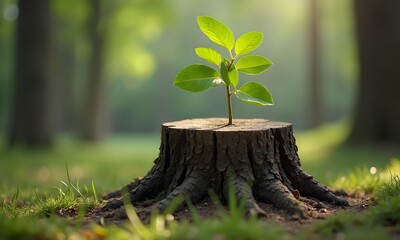 A young tree growing in the forest and garden with fresh leaves and sprouting branches, Generative Ai