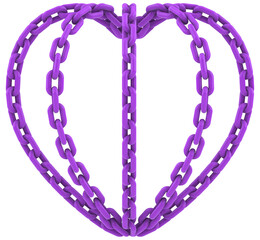 A heart made of chains is purple in color. The chains are arranged in a way that forms the shape of a heart