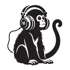 Monkey wearing headphone silhouette vector illustration