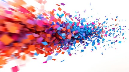 Fototapeta premium Colorful confetti falling on a white background, celebrating party events, festivals, and joyful moments, ideal for marketing, invitations, and celebrations.
