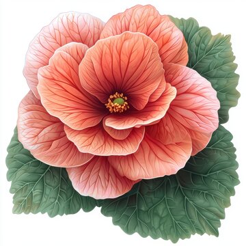 coral flower with green leaves clip art preview