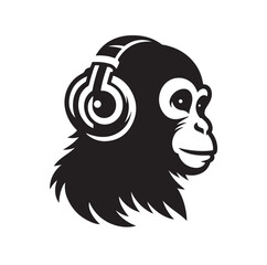 Monkey wearing headphone silhouette vector illustration