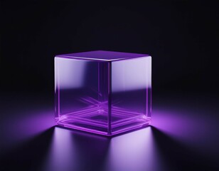 purple glass cube abstract 3d render on black background with copy space minimalism design for text or photo backdrop