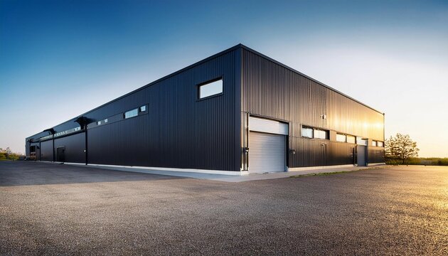 exterior of a modern warehouse with a small office unit