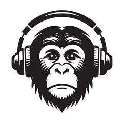 Monkey wearing headphone silhouette vector illustration
