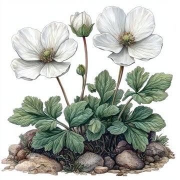 white anemone flowers on rocks clip art preview