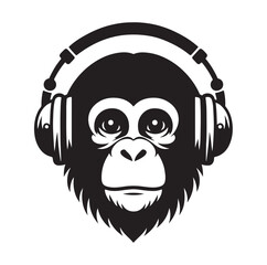 Monkey wearing headphone silhouette vector illustration