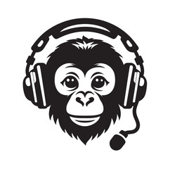 Monkey wearing headphone silhouette vector illustration