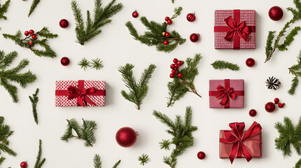 Festive Christmas Presents Decorated With Greenery And Ornaments
