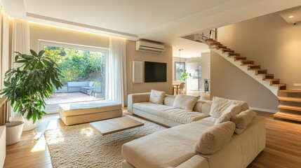 Cozy living room with modern heating system enhancing home comfort. Water heating system.