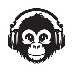 Monkey wearing headphone silhouette vector illustration