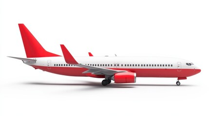 modern airplane with red accents on a white background