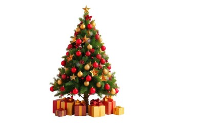 A decorated Christmas tree surrounded by colorful presents.