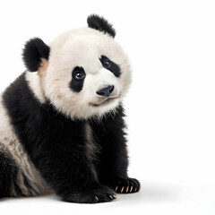 Obraz premium Adorable Young Giant Panda Cub Seated on White Background