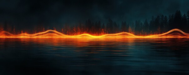 Dark lake with glowing neon lines