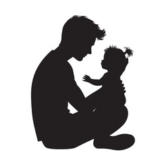 father and baby girl silhouette vector illustration