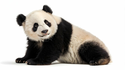 Obraz premium Playful Giant Panda Cub Relaxing in White Studio Setting
