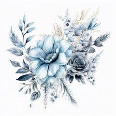 Elegant Blue Floral Arrangement with Soft Petals and Greenery in Shades of Blue and Gray for Stylish Design and Decoration