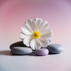 spa stones with white flower, zen balance stones, Spa massage, aroma beauty therapy, natural alternative, Ayurvedic, relaxation concept cozy abstract copy space background image