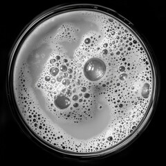 close-up of frothy beverage in a glass