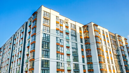 Residential buildings in new district. Fragment of contemporary architecture corner view