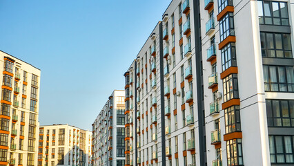 Residential buildings in new district. Fragment of contemporary architecture.