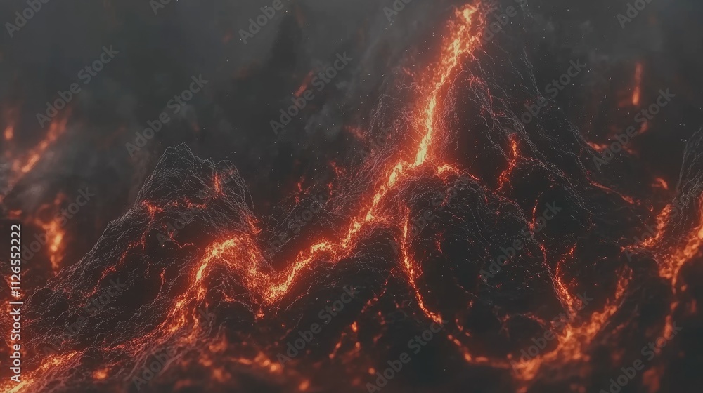 Poster abstract visuals of stock market volatility with fiery graphs and digital bokeh light effects.