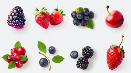 An assortment of fresh berries on a white background.