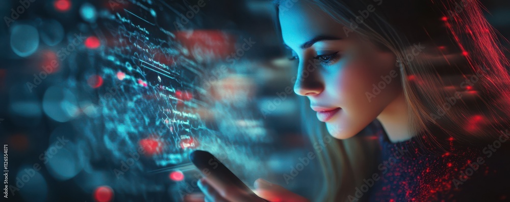 Poster digital chatbot, internet bot application, conversation assistant, ai artificial intelligence. woman