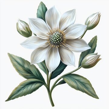 white flower botanical art on white background clip art preview